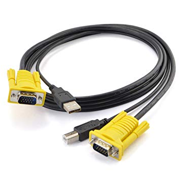 iKKEGOL 5 ft 1.5M USB 2.0 KVM Switch Cable, 15 Pin VGA Male to Male and USB A to USB B Printer Cord for CRT PC Monitor KVM Switcher
