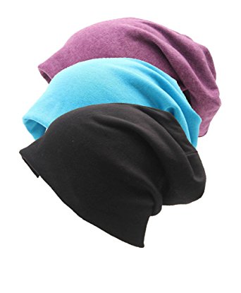 Encan Unisex Indoors Cotton Beanie- Soft Sleep Cap for Hairloss, Cancer, Chemo 3 - Pack