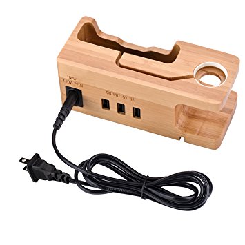 Amir Bamboo Wood USB Charging Station With 3 USB Ports 3.0 Hub for iPhone 7/7Plus/6s/6/Plus/5s, iWatch 38mm/42mm, Samsung & Most Smartphones
