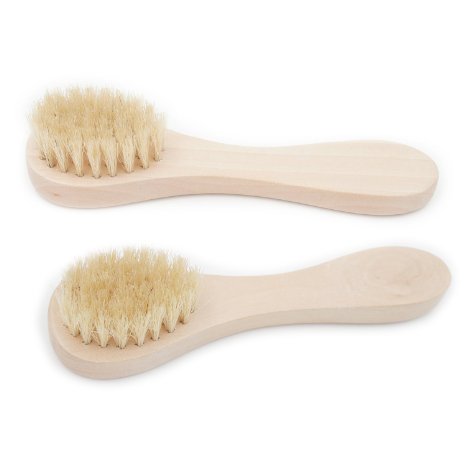Aisilk 2pcs Natural Bristle Wood Handle Face Facial Skin Scrub Cleaner Cleansing Brush