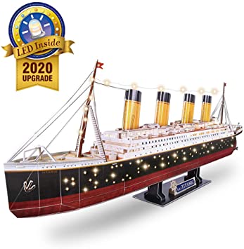 CubicFun 3D Puzzles for Adults RMS Titanic Toys Model Ship 34.6'', Difficult Jigsaw Family Puzzles and Cruise Ship Gifts Home Decoration for Men and Women, 266 Pieces(Large with LEDs)