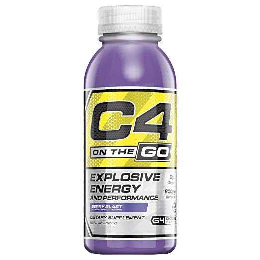 Cellucor C4 On The Go Zero Sugar Pre Workout Drink, Energy Drink   Beta Alanine, Berry Blast, 10 Ounce Bottles (Pack of 12)