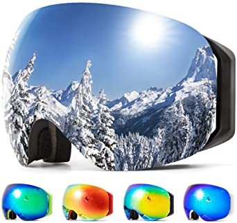 COPOZZ S2 Ski Goggles, Magnetic Snow Snowboard Goggles OTG Non-Slip UV400 Skiing Goggles