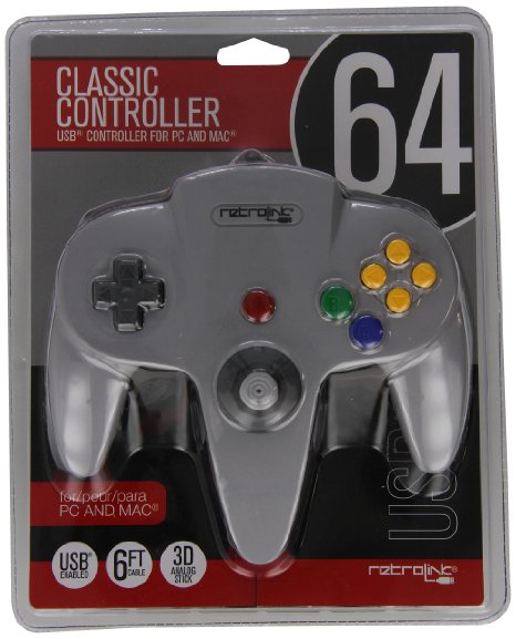 Retro-Bit Nintendo 64 Classic USB Enabled Controller Wired PC and MAC Grey - Nintendo 64