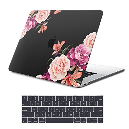 Macbook New Pro 13" Case 2017&2016 Release A1706/A1708 Rubberized Hard Shell Case Cover Keyboard Cover For MacBook Pro 13 W/Without Touch Bar & Touch ID, Peony Flower