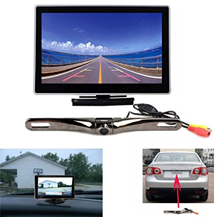 Backup Camera and Monitor Kit for Car, Chuanganzhuo 5" inch High Definition 800(RGB)x480 TFT LCD Monitor  170 degree Wide Angle License Plate Backup Camera