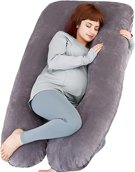 MOON PINE U Shaped Pregnancy Pillow, Maternity Full Body Pillow for Back, Legs and Belly Support, Sleeping Pillow for Pregnant Women and Side Sleepers with Removable Cover (Grey)