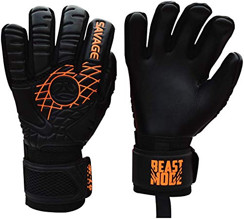 Fingersave Goalkeeper-Soccer Goalie Gloves- Savage Blackout-Professional Extra Precision Grip, German Latex Build-Negative Cut, Inside Silicone Gel, Non-Slip-Youth-Kids   Adult Sizes-Black