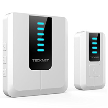 Wireless Doorbell, TeckNet Waterproof Wall Plug-in Cordless Door Chime Kit With 300m Range, 52 Chimes, 4-Level Volume & Blue Light, No Batteries Required Best for Plug in Door Entry Bell