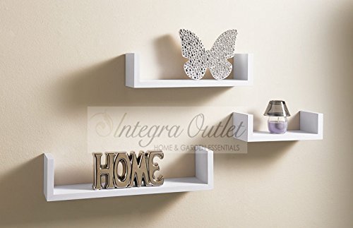 Set Of 3 Different Sizes U Shaped Wooden Floating Shelf Available in black,White (White)
