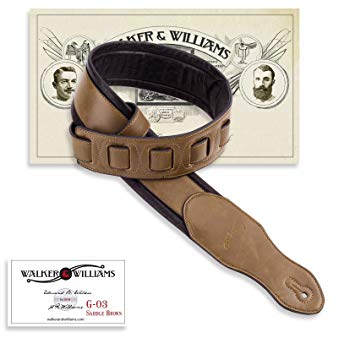 Walker & Williams G-03 Rich British Saddle Brown Guitar Strap with Padded Glove Leather Back