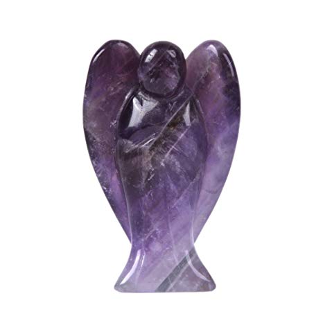 Carved Amethyst Gemstone Peace Angel Pocket Guardian AngelHealing Statue 2 inch