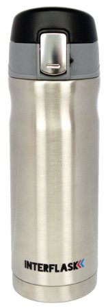 Leakproof Travel Mug by Interflask - Insulated Stainless Steel Vacuum Flask that Keeps Your Coffee Hot for Hours - One Hand Operation with Spill Proof Safety Lock