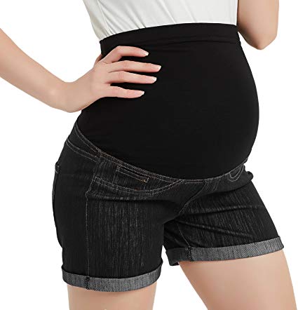 GINKANA Maternity Denim Shorts Cotton Lounge Over Bump Pregnancy Shorts Summer Linen Pants