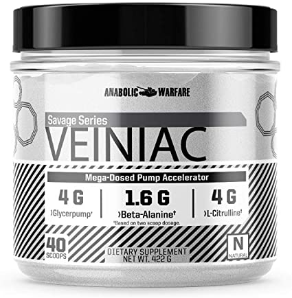 Veiniac Pump Activator Supplement by Anabolic Warfare - Stimulant Free pre-Workout with L-Citrulline, Betaine Anhydrous, Added AstraGin®, Nitric Oxide Booster, Vascularity, Natural 30 Servings