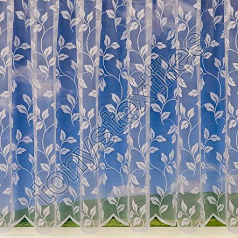 Leaf Design White Net Curtain (40" Drop)