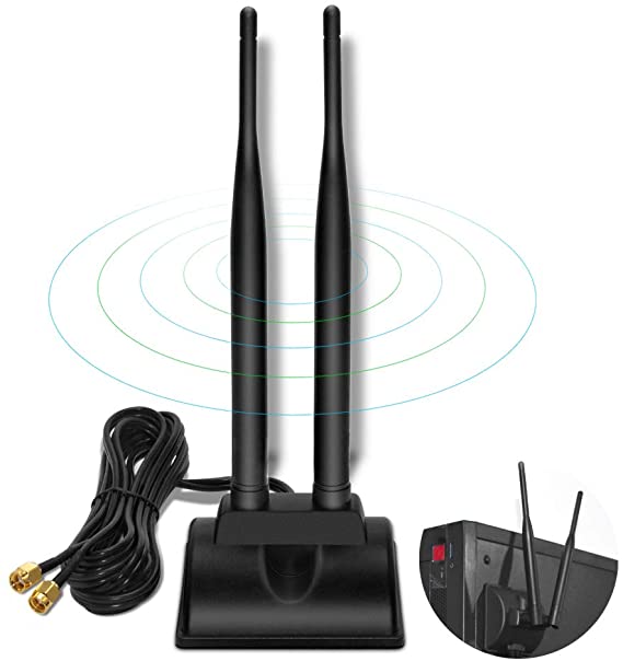 Ubit Moveable Dual WiFi Antenna with RP-SMA Male Connector, 2.4GHz 5GHz Dual Band Antenna Magnetic Base for PCI-E WiFi Card Wireless Router Mobile Hotspot