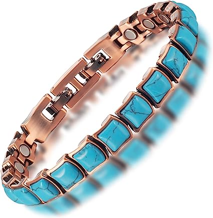 EnerMagiX Copper Bracelets for Women for Arthritis and Joint, 6.69inch Adjustable Blue Turquoise Bracelet, 3500 Gauss Magnets, Mother's Day Gift