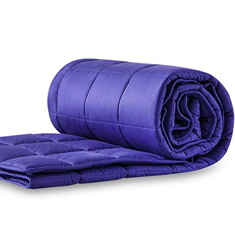 LIANLAM Weighted Blanket (15 lbs, 60"x80", Queen Size, Navy Blue), Cooling Weighted Blanket for Adults, 100% Natural Cotton Material with Premium Glass Beads