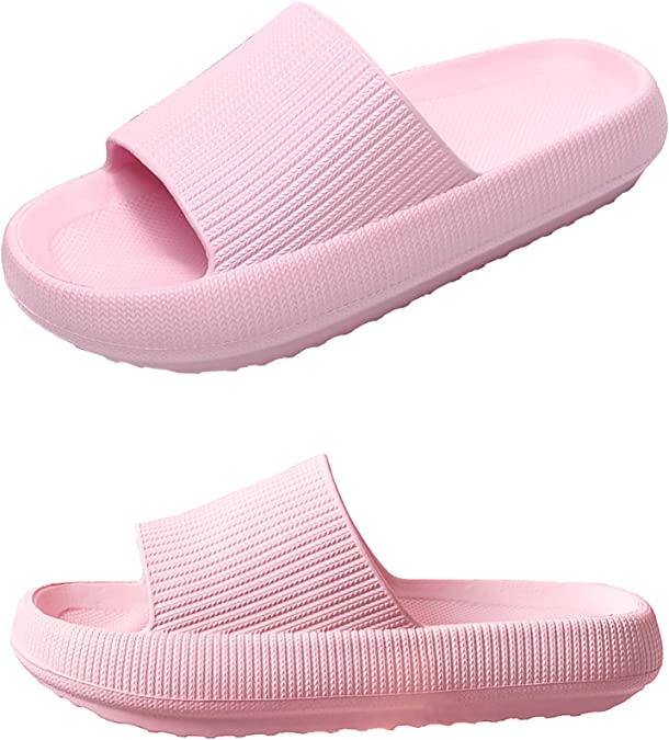 Pillow Slippers for Women & Men, Shower Shoes Bathroom Sandals, Extra Thick Soft Cloud Cushioned Non-Slip Quick Drying Massage Open Toe Pool Gym House Platform Slippers