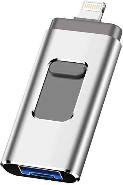 iOS Flash Drive for iPhone Photo Stick 128GB SZHUAYI Memory Stick USB 3.0 Flash Drive Lightning Thumb Drive for iPhone iPad Android and Computers(Silver 128gb)