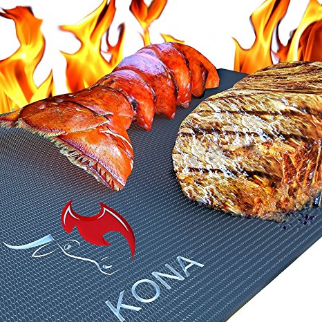 Kona BEST BBQ GRILL MAT - Set of 2 Mats For Grilling Meat, Veggies, Seafood, PIZZA - No Fall Through, No Flame Ups, Non-Stick - 100% Guaranteed