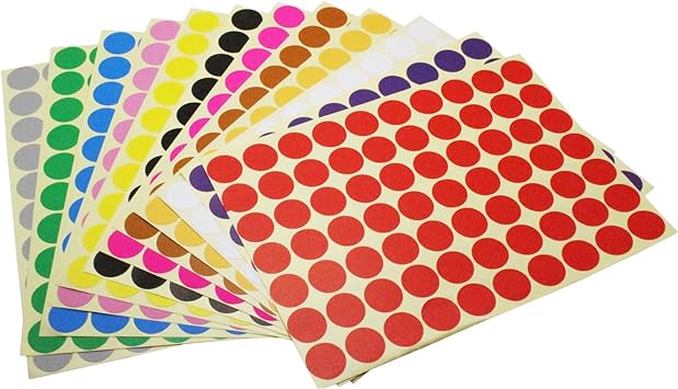 LJY Round Dot Stickers Color Coding Labels, 12 Different Assorted Colors Dot Labels, 12 Sheets (19mm)