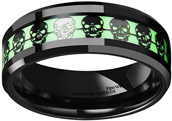 King Will Aurora 8mm Luminou Glow Tungsten Carbide Wedding Ring Celtic Dragon/Skull/Lord of Ring