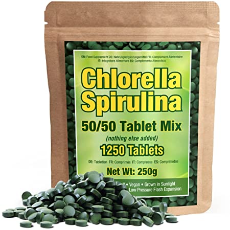 Chlorella Spirulina Tablets 80-DAY-SUPPLY 1250 Tablets - Non GMO - Sunlight Grown - Deep Green Color - Cracked Cell Wall - Alkalyzing - High Protein - No Other Ingredients Added by Good Natured