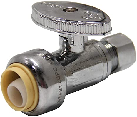 EFIELD Höger Push Fit 1/4 Turn Straight Stop Valve Water Shut Off 1/2 Push x 3/8 Inch Compression Chrome (1)