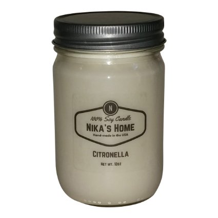 Nika's Home Citronella Soy Candle - 12oz Mason Jar