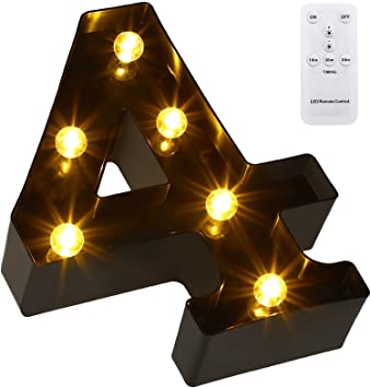 Christmas LED Letters Numbers Marquee Lights 26 Alphabet 0-9 Arabic Numerals Decorative Lamps with Wireless Remote Control for Events Wedding Party Birthday Home Bar (Black Number 4)