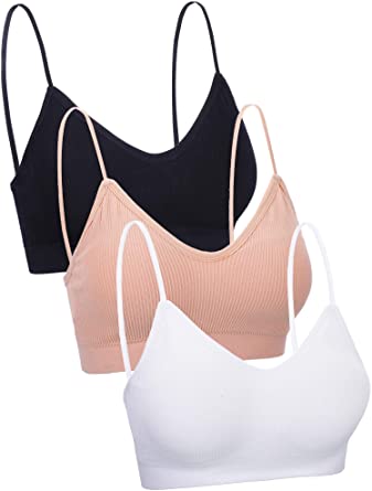 Boao 3 Pieces V Neck Tube Top Bra Seamless Padded Camisole Bandeau Sports Bra Sleep Bra with Elastic Straps