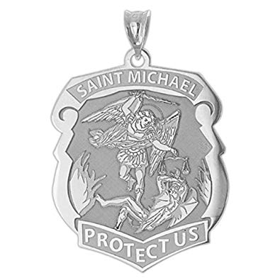 PicturesOnGold.com Saint Michael Badge - Available in Solid 10K And14K Yellow or White Gold, or Sterling Silver