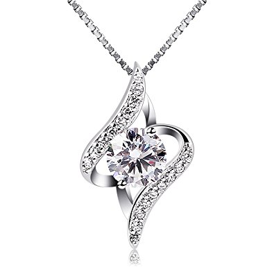 B.Catcher Women Silver Necklaces 925 Sterling Silver Necklace with Cubic Zirconia, 18"