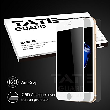 [Privacy Filter] Tateguard Iphone 7 plus Tempered Glass Screen Protector [Privacy-Proof][Edge-to-Edge Coverage] [Front   Back PET protector] [White Tooling]