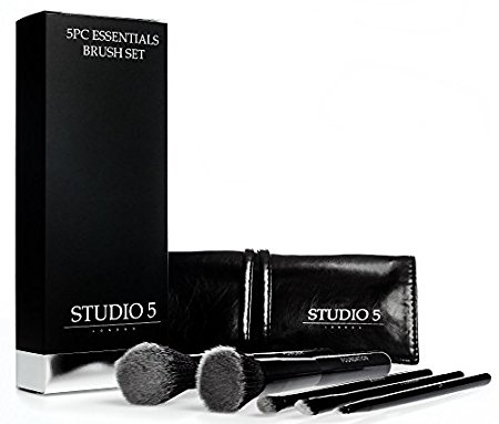 Essentials Brush Set By Studio 5 Cosmetics. Powder, Foundation, Eye-shadow, Blending and Lip Brushes. Case Included.