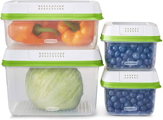 Rubbermaid FreshWorks Produce Saver, Medium and Large Storage Containers, 8-Piece Set, Clear