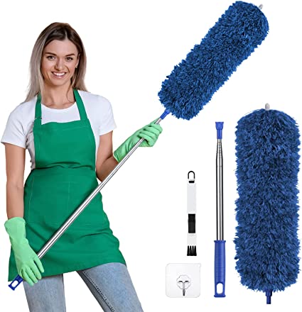 Vicloon Feather Duster Extendable, 100 Inches Microfiber Duster Cleaning Steel Telescopic Duster Feather Duster with Bendable and Window Slot Cleaning Brush Hand for Cleaning Ceiling Fans, Cars…