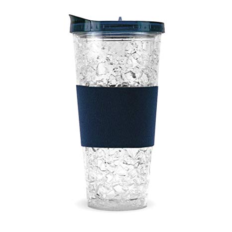 19 Fl Oz. Double Wall Acrylic Freezer Mug Tumbler with Coozie Sleeve and Slide-To-Sip Lid