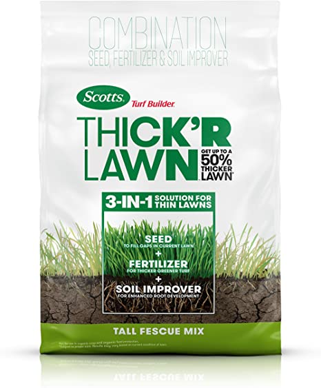 Scotts Turf Builder Thick'R Lawn Tall Fescue Mix - 40 Lb. | Combination Seed, Fertilizer & Soil Improver | Get Up to A 50% Thicker Lawn | Fill Lawn Gaps & Enhance Root Development | 30075