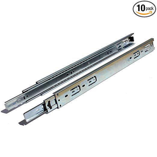 GlideRite Hardware 2470-ZC-10 24 inch 100 lb 1 inch 10 Pack 24" Side Mount Full Extension Ball Bearing Drawer Slides with 1" Over-Travel, Silver