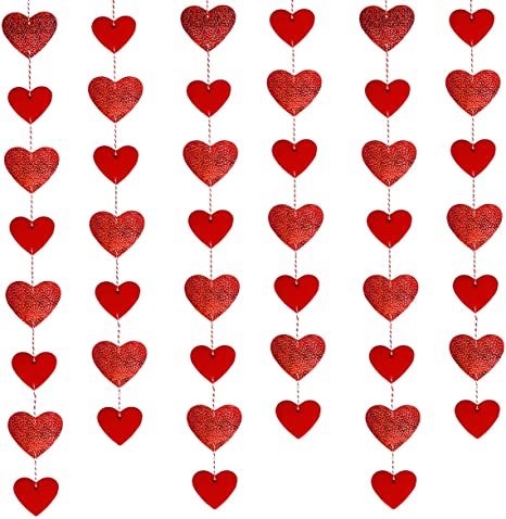 6Pcs Valentines Garland Heart Garland- Red Glitter, Valentine's Day Garland, Valentines Day Decorations, Valentines Decorations, Valentines Day Mantel Decor, Candy Heart Decorations, Valentine Day Banner
