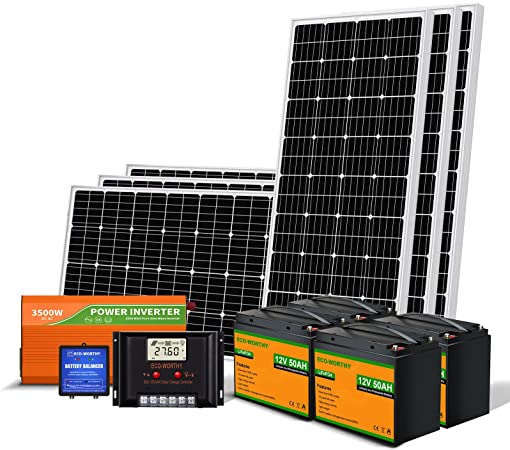 ECO-WORTHY 4.8KWH Solar Power Complete Kit 1200W 24V with Lithium Battery and Inverter for Home: 6pcs 195W Solar Panel   4pcs 50Ah Li-Battery   3500W 24V Solar Inverter   60A Solar Charge Controller