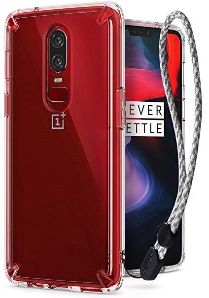 OnePlus 6 Case, Ringke [Fusion] Crystal Clear PC Back Case [Anti-Cling Dot Matrix Technology] Lightweight Upgraded Transparent TPU Bumper Drop Protective Cover with Wrist Strap - Clear