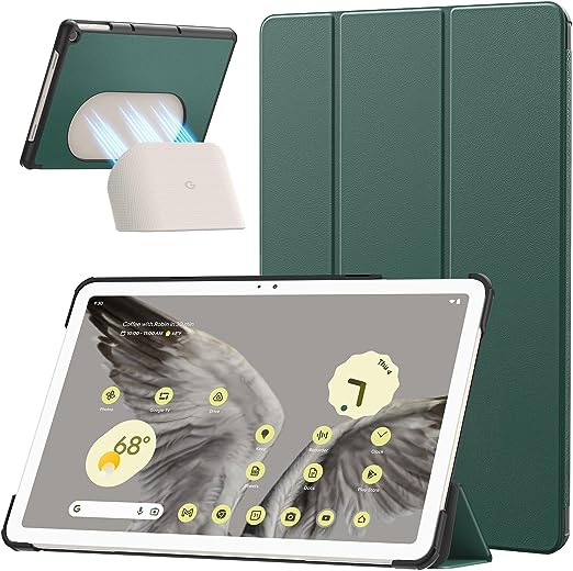 MoKo for Google Pixel Tablet Case 2023, Foldable Design   Ultra Thin Slim Leather TPU Back Full Protector Auto Wake/Sleep Trifold Stand Cover Case for Pixel Tablet, 11inch, Dark Green