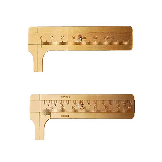 Preamer 2pc Mini Brass Sliding 80mm Metric and Inch Caliper Gauge Vernier Bead Wire Jewelry Measuring