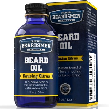 Beard Oil - Rousing Citrus Scent - Huge Man-Sized 4 oz Bottle - 100% Natural - Softens Your Beard and Stops Itching - Scent Women Love - Best Beard Oil And Conditioner For Men