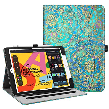 Fintie Case for New iPad 7th Generation 10.2 Inch 2019 - [Corner Protection] Multi-Angle Viewing Folio Smart Stand Back Cover with Pocket, Pencil Holder, Auto Wake/Sleep for iPad 10.2", Shades of Blue