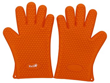Silicone Oven Gloves Heat Resistant - Flexible Silicone BBQ Gloves - Best Grill Gloves - Silicone Oven Mitts Gloves For Cooking, Baking, Grilling, Smoking - 10.6" Long (Orange)-1 Pair - FDA Approved